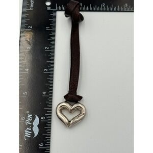 Brighton Silver Tone Open Heart Bag Charm Dark Brown Pebbled Leather Strap